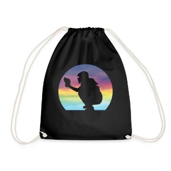 Women's Softball Catcher Silhouette Girls - Drawstring Bag - black - Front