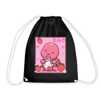 Kawaii Schildkrötenliebhaber Erdbeermilchshake Otaku - Turnbeutel - Schwarz - Vorne