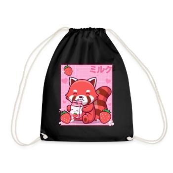 Kawaii Red Panda Erdbeer-Milch-Shake Otaku - Turnbeutel - Schwarz - Vorne