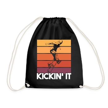 Skateboarder Kickin' It Lustiges Retro Skateboarding - Turnbeutel - Schwarz - Vorne