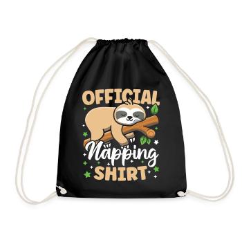 Official Napping Shirt Cute Kawaii Sleeping Sloth - Drawstring Bag - black - Front