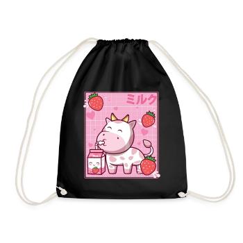 Kawaii Rosa Erdbeere Kuhmilch Shake Otaku Anime - Turnbeutel - Schwarz - Vorne