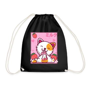Kawaii Kätzchen Nette Katze Erdbeermilch Shake - Turnbeutel - Schwarz - Vorne