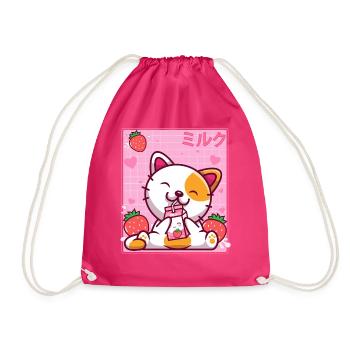 Kawaii Kätzchen Nette Katze Erdbeermilch Shake - Turnbeutel - Fuchsia - Vorne
