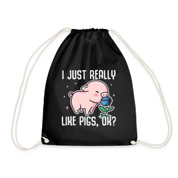I Just Really Like Pigs, OK? Funny Pig Piglet - Drawstring Bag - black - Front