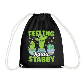 Feeling Kinda Stabby Funny Cactus Pun Succulent - Drawstring Bag - black - Front