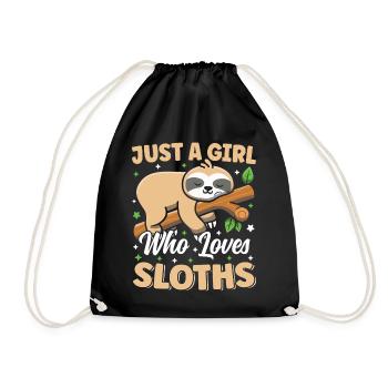 Just A Girl Who Loves Sloths Cute Kawaii Sleeping - Drawstring Bag - black - Front