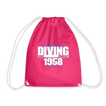 Diver Birthday - Diving since February 1958 - Drawstring Bag - fuchsia - Front