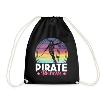 Niedliche Piraten Prinzessin Mädchen Retro Sonnenuntergang Schiff - Turnbeutel - Schwarz - Vorne