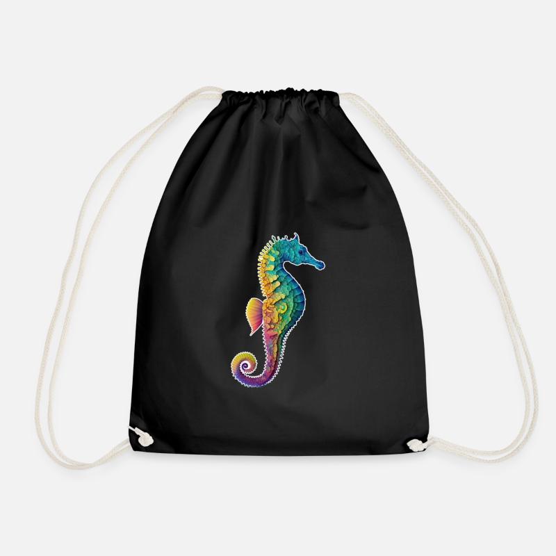 Colorful Seahorse - Underwater - Diving - Aqua - Drawstring Bag - black