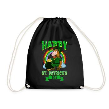 St Patrick's Unicorn - Happy St Patrick's Day - Drawstring Bag - black - Front