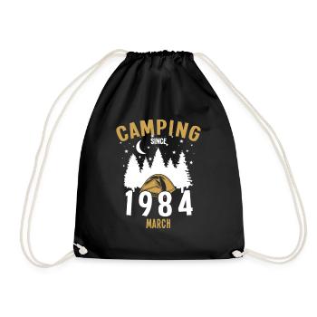 Birthday: Camping since March 1984 Camping - Drawstring Bag - black - Front