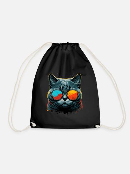 Coole Katze mit Sonnenbrille - Turnbeutel - Schwarz