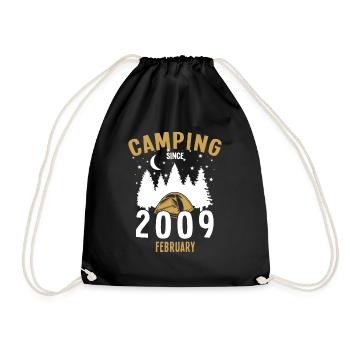 Geburtstag: Camping seit Februar 2009 Zelten - Turnbeutel - Schwarz - Vorne