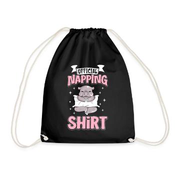 Official Hippo Sleep Shirt - Drawstring Bag - black - Front