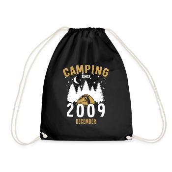 Geburtstag: Camping seit Dezember 2009 Zelten - Turnbeutel - Schwarz - Vorne