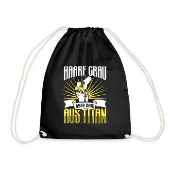 Haare grau aber Knie aus Titan - Turnbeutel - Schwarz - Vorne