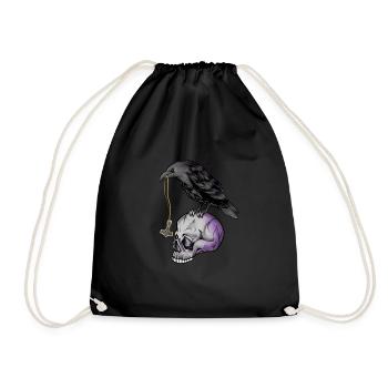 Gothic crow with Mjölnir necklace on skull - Goth - Drawstring Bag - black - Front
