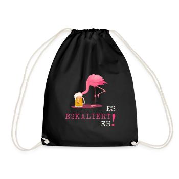 Es eskaliert eh Flamingo Party Bier - Turnbeutel - Schwarz - Vorne