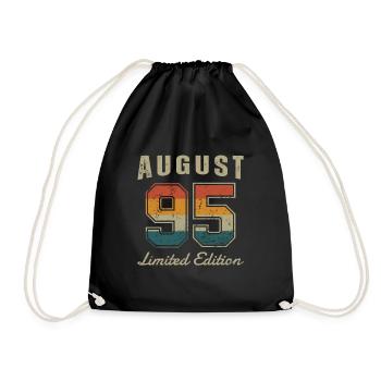 Geburtstag: August 1995 - Limited Edition Retro - Turnbeutel - Schwarz - Vorne