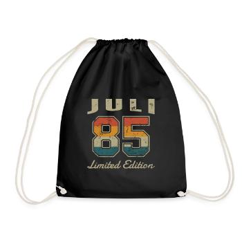 Geburtstag: Juli 1985 - Limited Edition Retro - Turnbeutel - Schwarz - Vorne