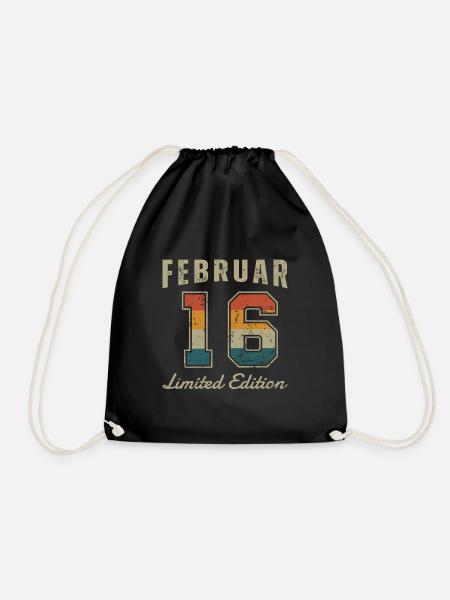 Geburtstag: Februar 2016 - Limited Edition Retro - Turnbeutel - Schwarz
