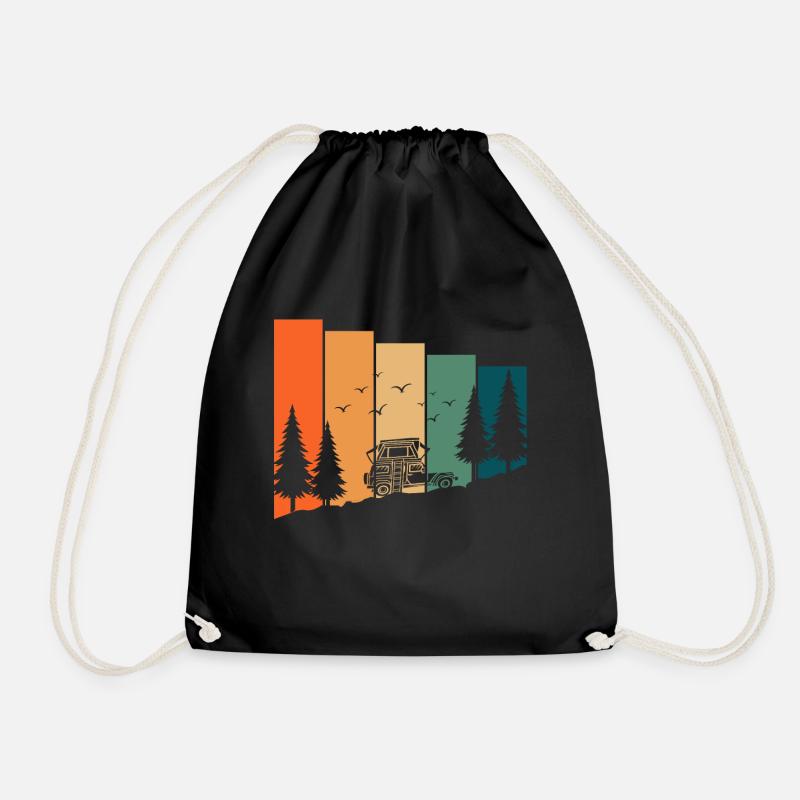 Camping and camping in a roof tent - sayings - Drawstring Bag - black