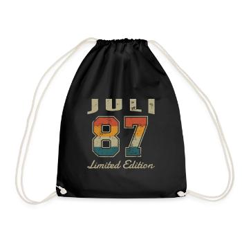 Geburtstag: Juli 1987 - Limited Edition Retro - Turnbeutel - Schwarz - Vorne