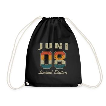Geburtstag: Juni 2008 - Limited Edition Retro - Turnbeutel - Schwarz - Vorne