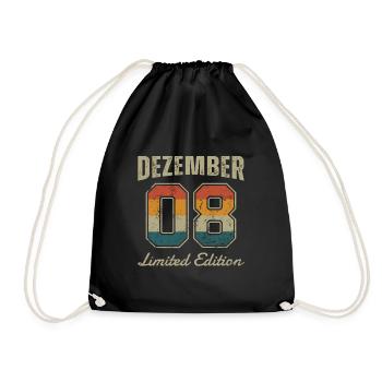 Geburtstag: Dezember 2008 - Limited Edition Retro - Turnbeutel - Schwarz - Vorne