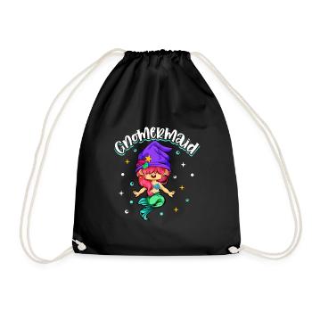 Gnome Mermaid - Garden Gnome - Drawstring Bag - black - Front