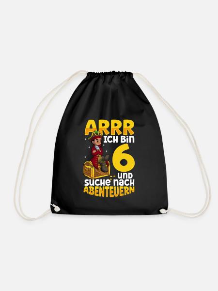 Ich bin 6 - Jungen Pirat - Turnbeutel - Schwarz