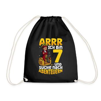 Ich bin 7 - Jungen Pirat - Turnbeutel - Schwarz - Vorne