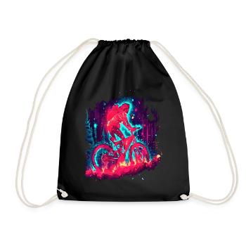 Neon Mystic Mountain Bike Girl Forest Ride - Drawstring Bag - black - Front