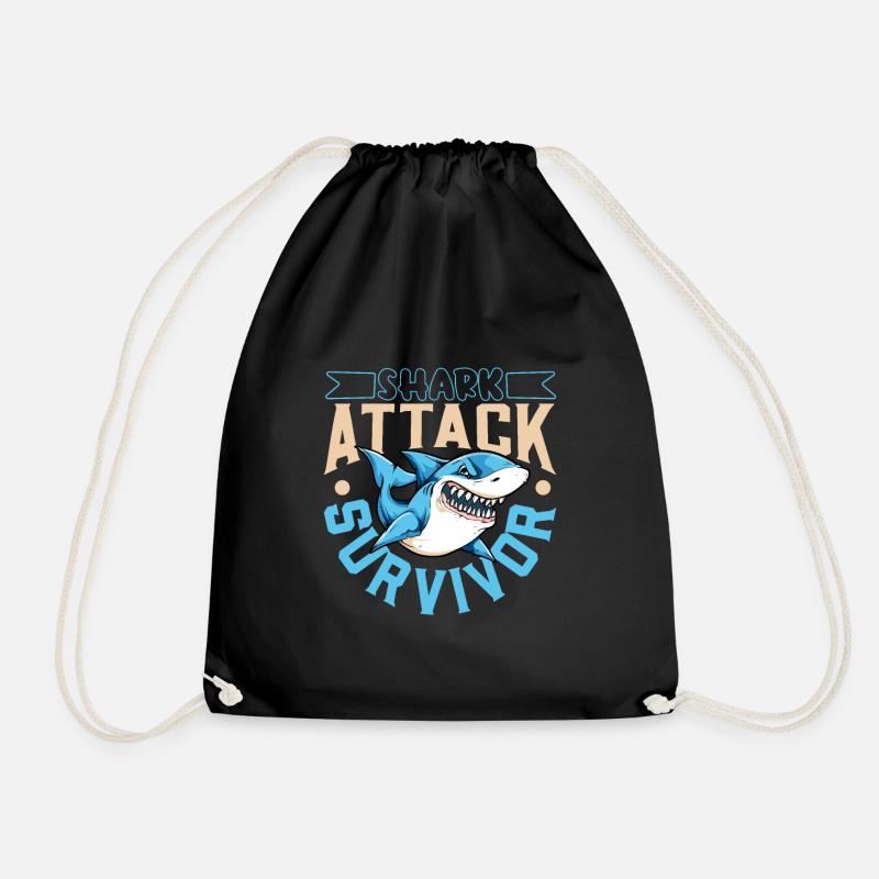 I survived a shark attack - shark bite - Drawstring Bag - black