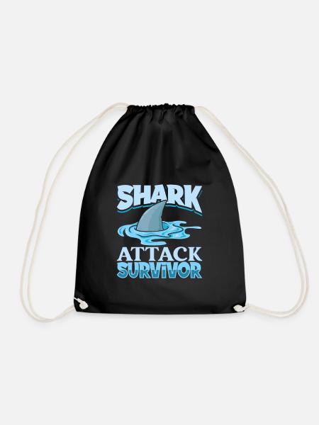 I survived a shark attack - shark attack - Drawstring Bag - black