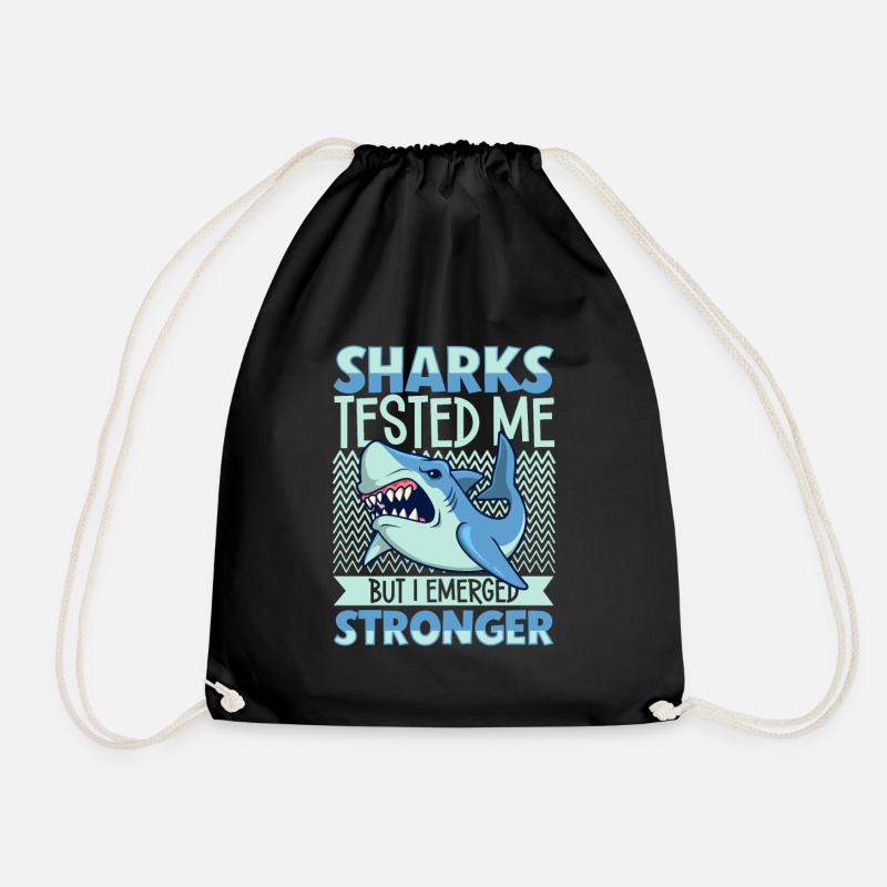 Sharks have tested me - shark attack - Drawstring Bag - black