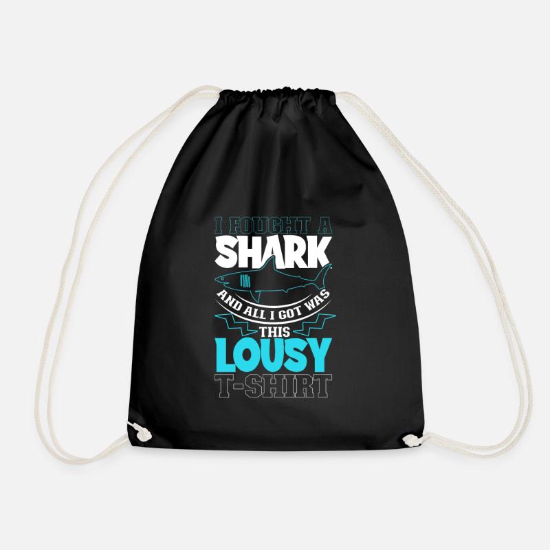 I was struggling with a shark shark attack - Drawstring Bag - black