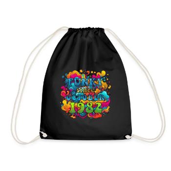 Funky Birthday: October 1982 - Psychadelic - Drawstring Bag - black - Front