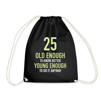 Cadeau 25 ans anniversaire garçon ou fille - Sac de sport léger - noir - Devant