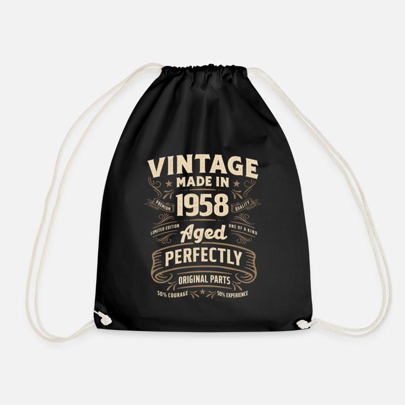 Vintage 65th Birthday Decorations Funny 1958 - Drawstring Bag - black