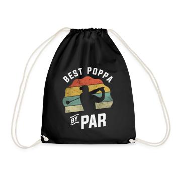 Best Poppa By Par Golf Golfer Golfing Father's Day - Drawstring Bag - black - Front