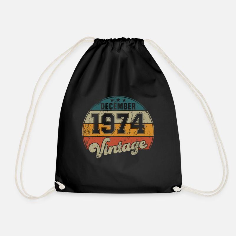 Vintage Birthday - December 1974 - Gift Idea - Drawstring Bag - black