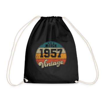 Vintage Geburtstag - März 1957 - Geschenkidee - Turnbeutel - Schwarz - Vorne