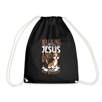 Jesus and Dog - Beagle - Drawstring Bag - black - Front