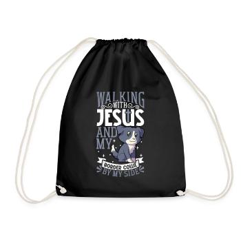 Jésus et le chien - Border Collie - Sac de sport léger - noir - Devant