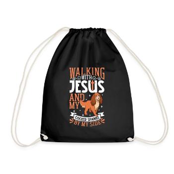 Jesus and dog - cocker spaniel - Drawstring Bag - black - Front