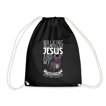 Jesus and Dog - French Bulldog - Drawstring Bag - black - Front