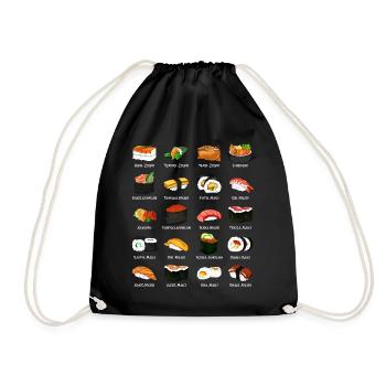 Viele Sushi Zubereitungen - Arten von Sushi - Turnbeutel - Schwarz - Vorne