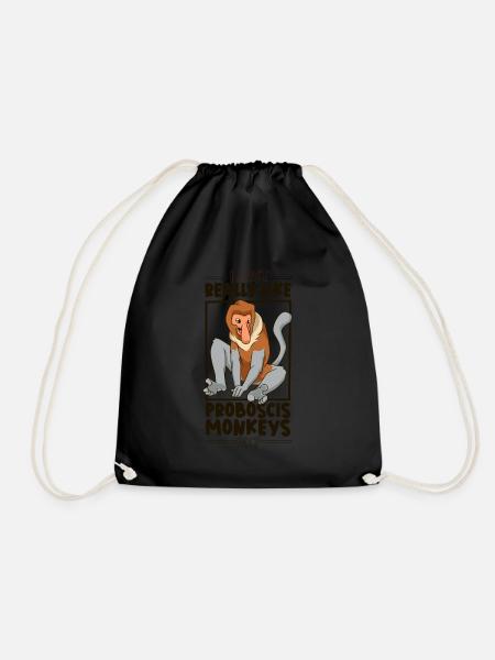 I love proboscis monkeys - proboscis monkey - Drawstring Bag - black